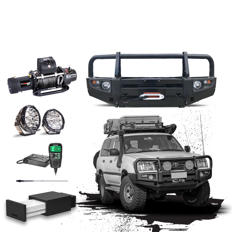 105 Series Touring Pack Suits: 105 Series Landcruiser (Solid Axel) - Prem Bullbar, Winch, Lights, uhf