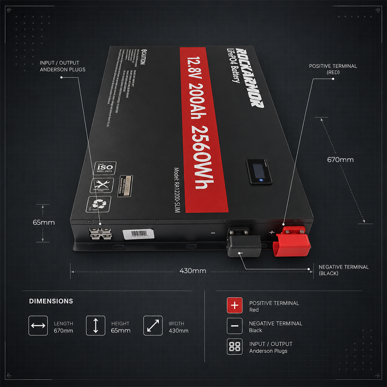 200AH Lithium Battery - Slimline Rockarmor 4x4