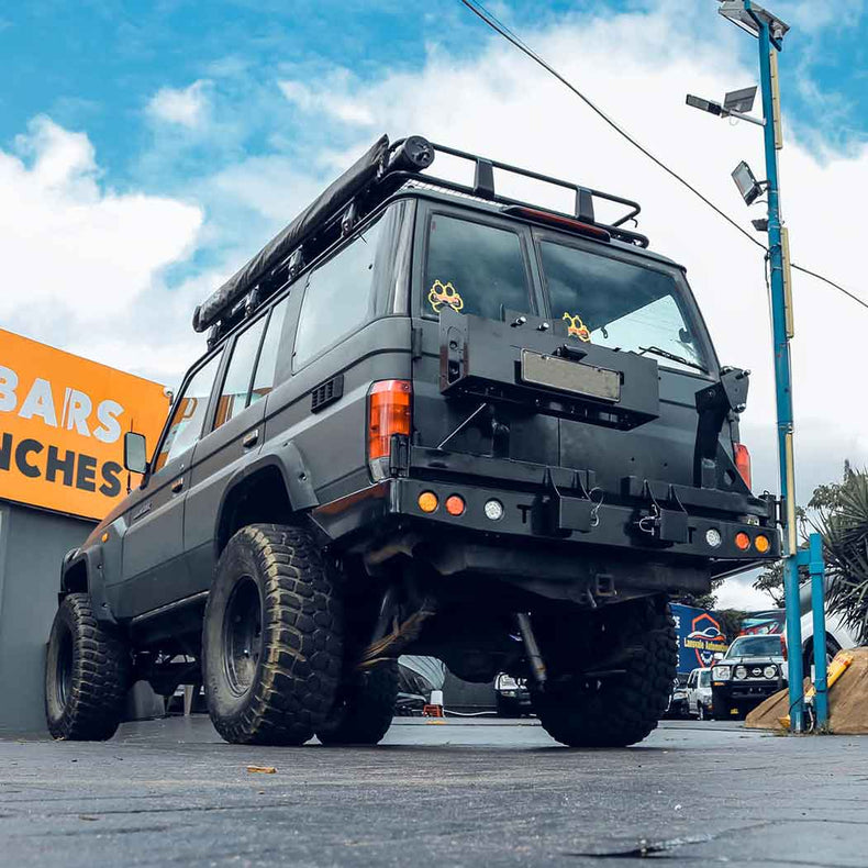 Troopy Rear Step Dual Spar wheel Carrier - Rear Bar suits Landcruiser 76 Series Wagon
