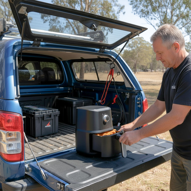 camping 12v Air Fryer cooks meals 12volt power