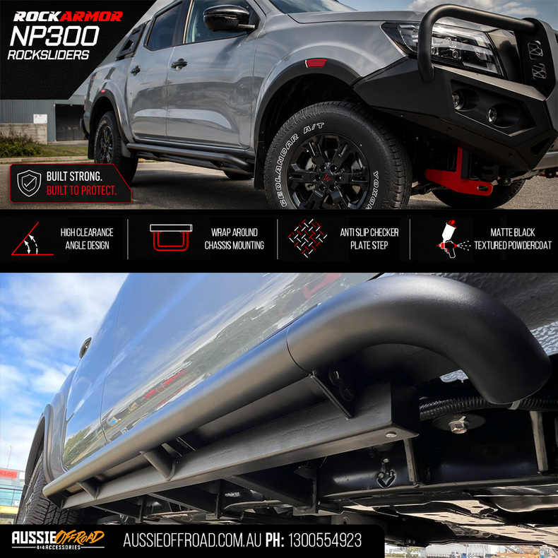 NP300 Rock Sliders Angle - Rockarmor - Chassis Wrap Mounts