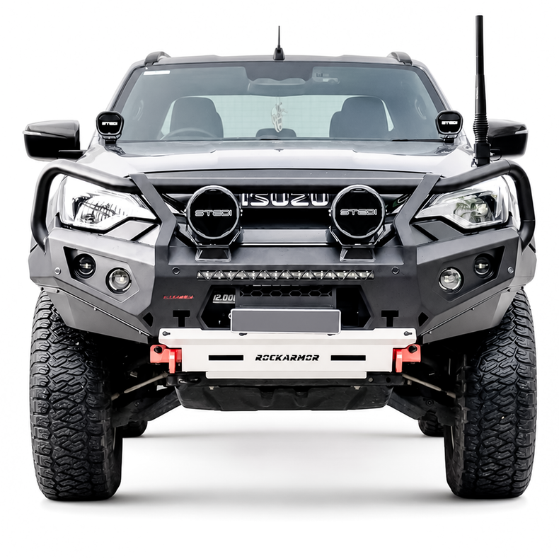 dmax bullbar rockarmor GT with bash plates adr approved full bumper replacement winch compatible 