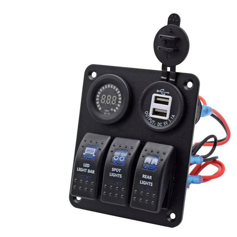 3 Gang +2 Hole Alu Panel 12v 20a / 24v 10a