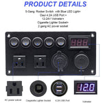 6 Gang 2 Hole 2 Socket +Digital 12v 20a / 24v 10a